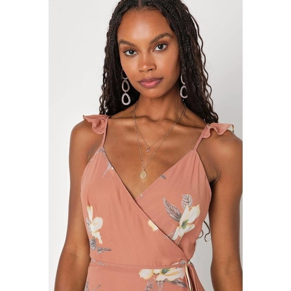 Lulus All Mine Rusty Rose Floral Print High-Low Wrap Maxi Dress Small New!! - Picture 8 of 16